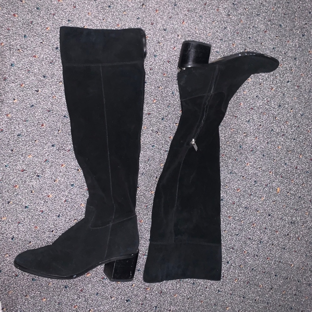 Knee high black suede boots